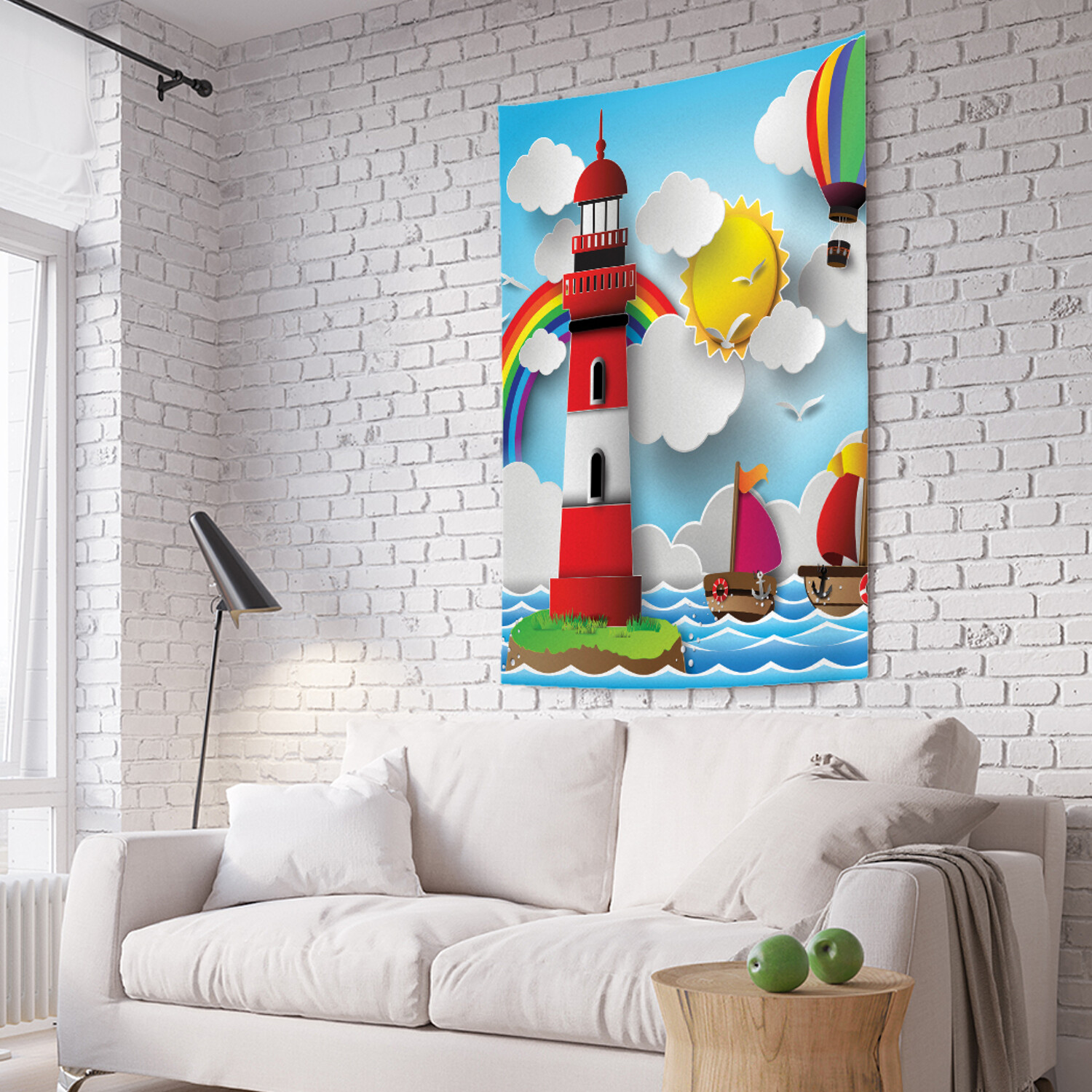 

Вертикальное фотопанно на стену JoyArty Радуга над маяком 150x200 см, Радуга над маяком