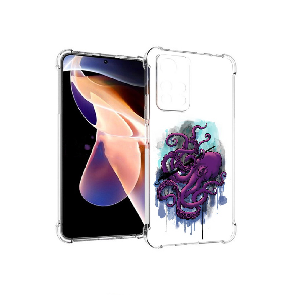 

Чехол MyPads Tocco для Xiaomi Redmi Note 11 Pro фиолетовый осьминог (PT224811.282.658), Прозрачный, Tocco