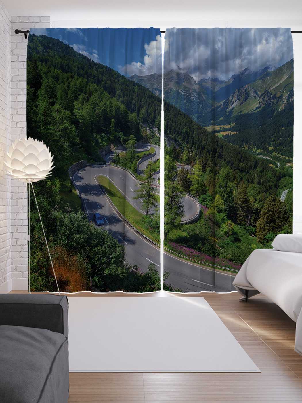 фото Шторы joyarty с фотопечатью "горная трасса" из сатена, 290х265 см