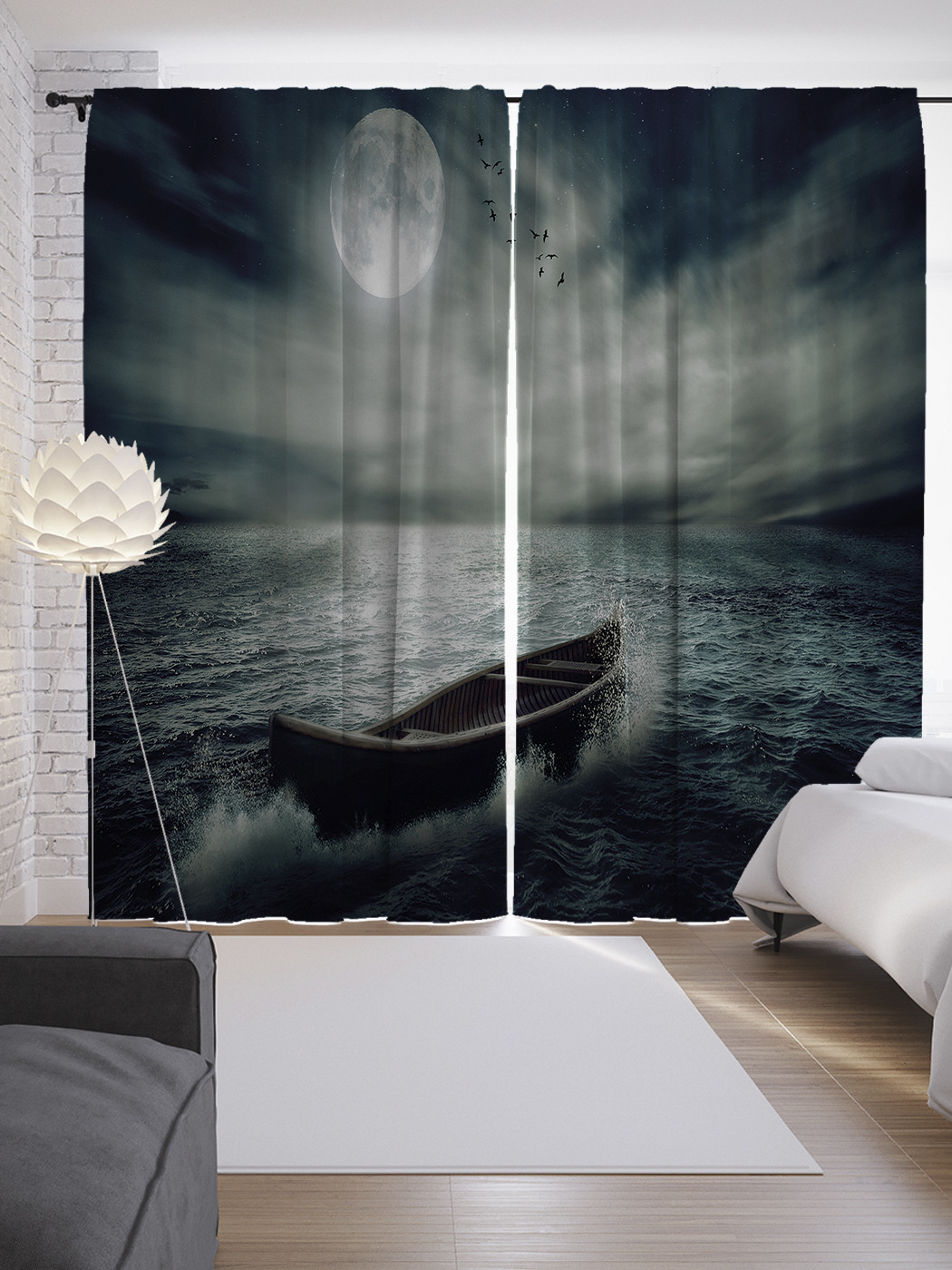 

Шторы JoyArty с фотопечатью "Озеро ночью в ветренную погоду" из сатена, 290х265 см, Озеро ночью в ветренную погоду