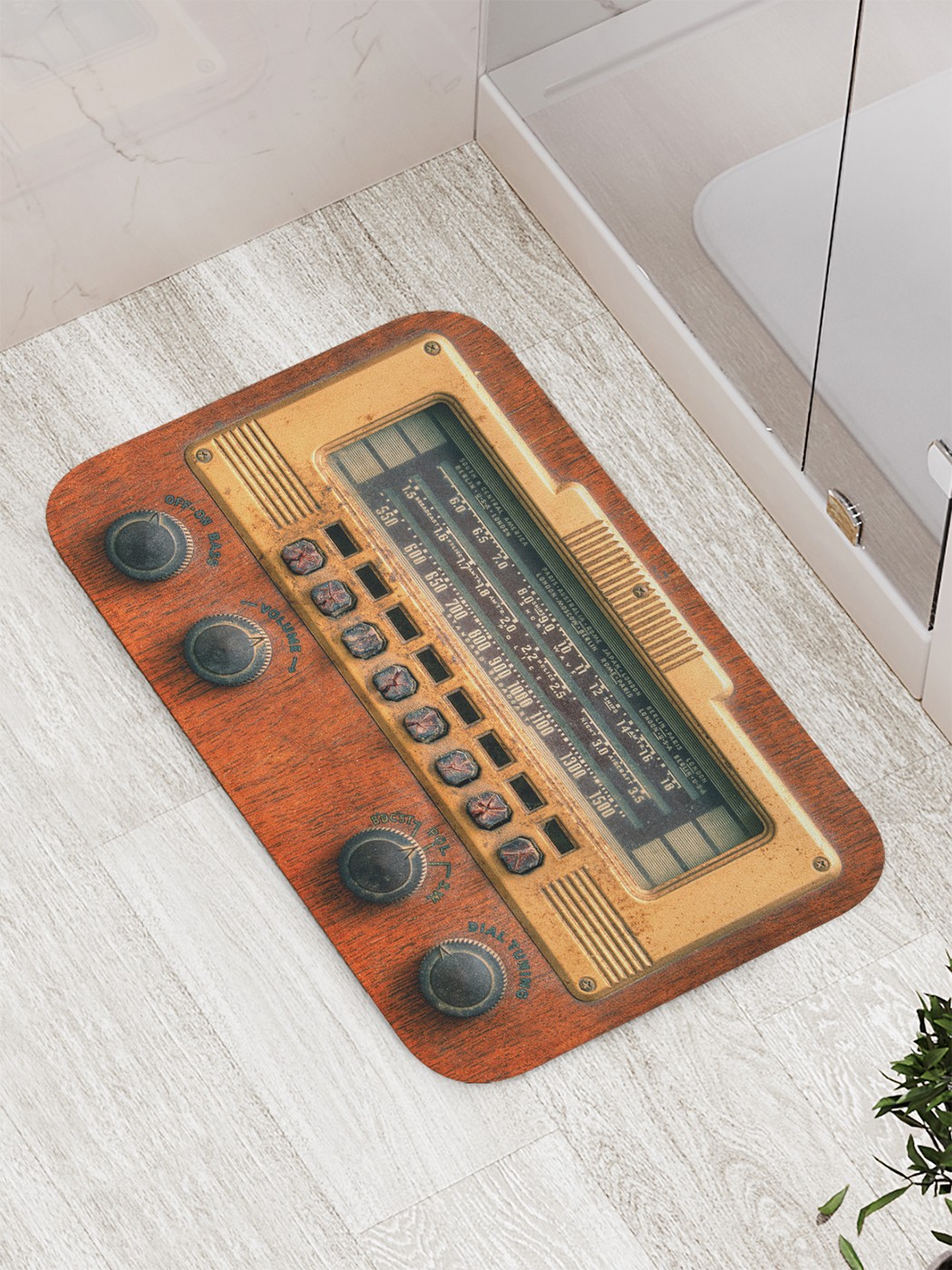 JoyArty Bathroom Mat Vintage Radio Design, Suitable for Spa, Pool, and Sauna, Measures 77x52 cm.