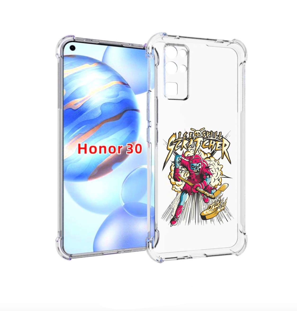 

Чехол бампер MyPads нарисованный скелет хоккеист для Honor 30 (B, Прозрачный, Tocco
