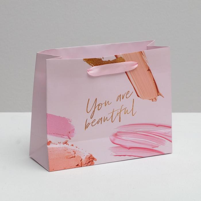 

Пакет подарочный Дарите Счастье You are beautiful 22 х 17.5 х 8 см, Розовый
