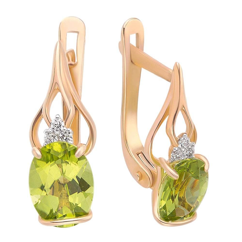 

Серьги из красного золота 585Gold 202005252, хризолит/фианит, 202005252