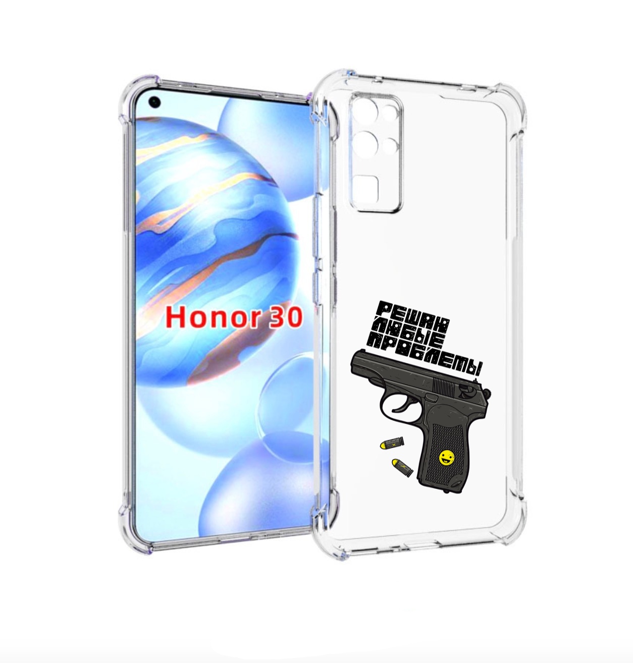 

Чехол бампер MyPads пистолет против проблем для Honor 30 (BMH-AN, Прозрачный, Tocco