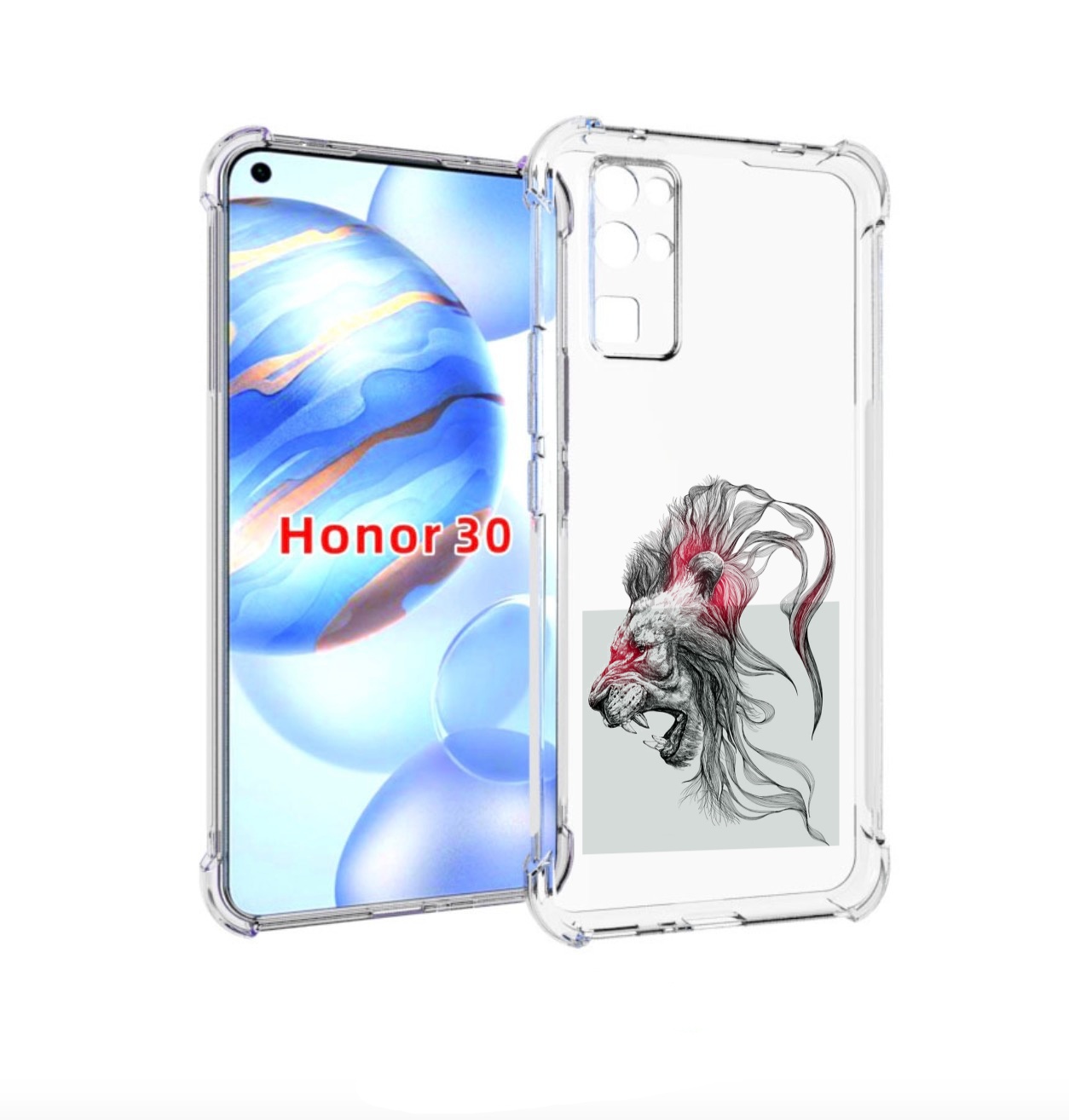 

Чехол бампер MyPads разъяренный лев для Honor 30 (BMH-AN10) прот, Прозрачный, Tocco