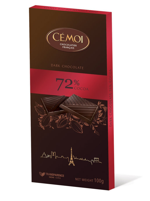 Горький шоколад CEMOI 72% какао, 100г