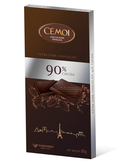 Горький шоколад CEMOI 90% какао, 80г