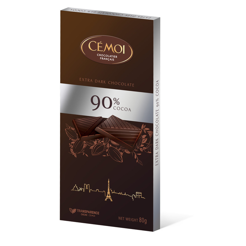 Горький шоколад CEMOI 90% какао, 80г