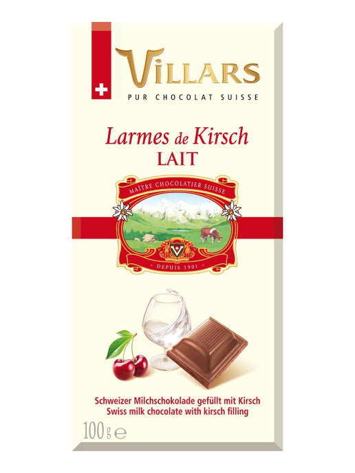 Швейцарский молочный шоколад VILLARS с вишнёвым бренди, 100г