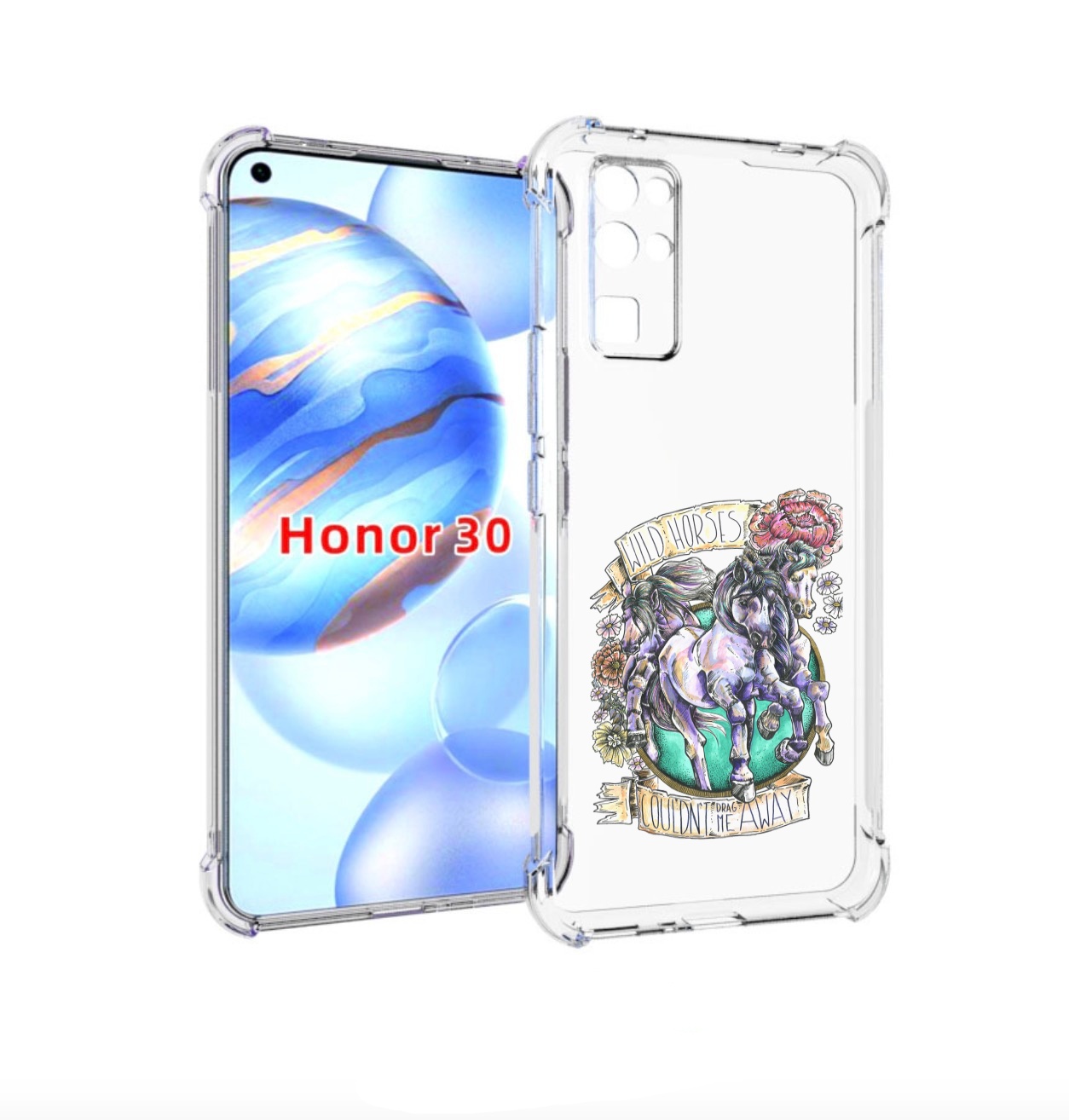 

Чехол бампер MyPads рисунок коней в цветах для Honor 30 (BMH-AN1, Прозрачный, Tocco