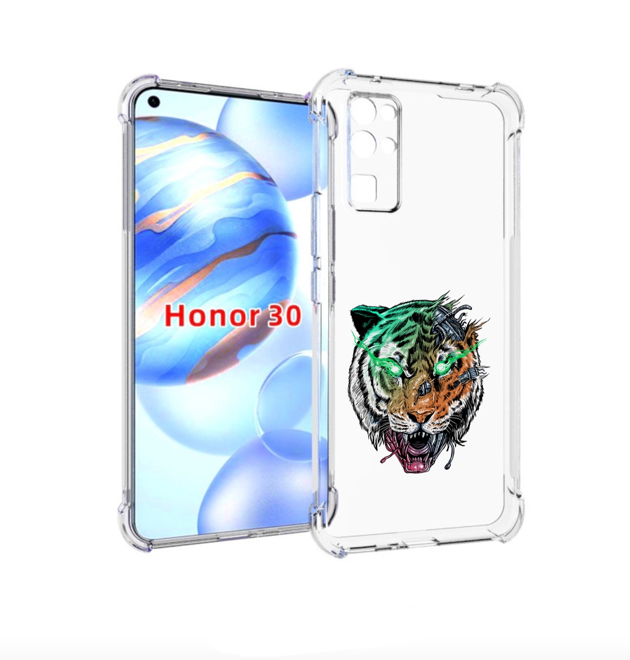 

Чехол бампер MyPads робо-тигр для Honor 30 (BMH-AN10) противоуда, Прозрачный, Tocco