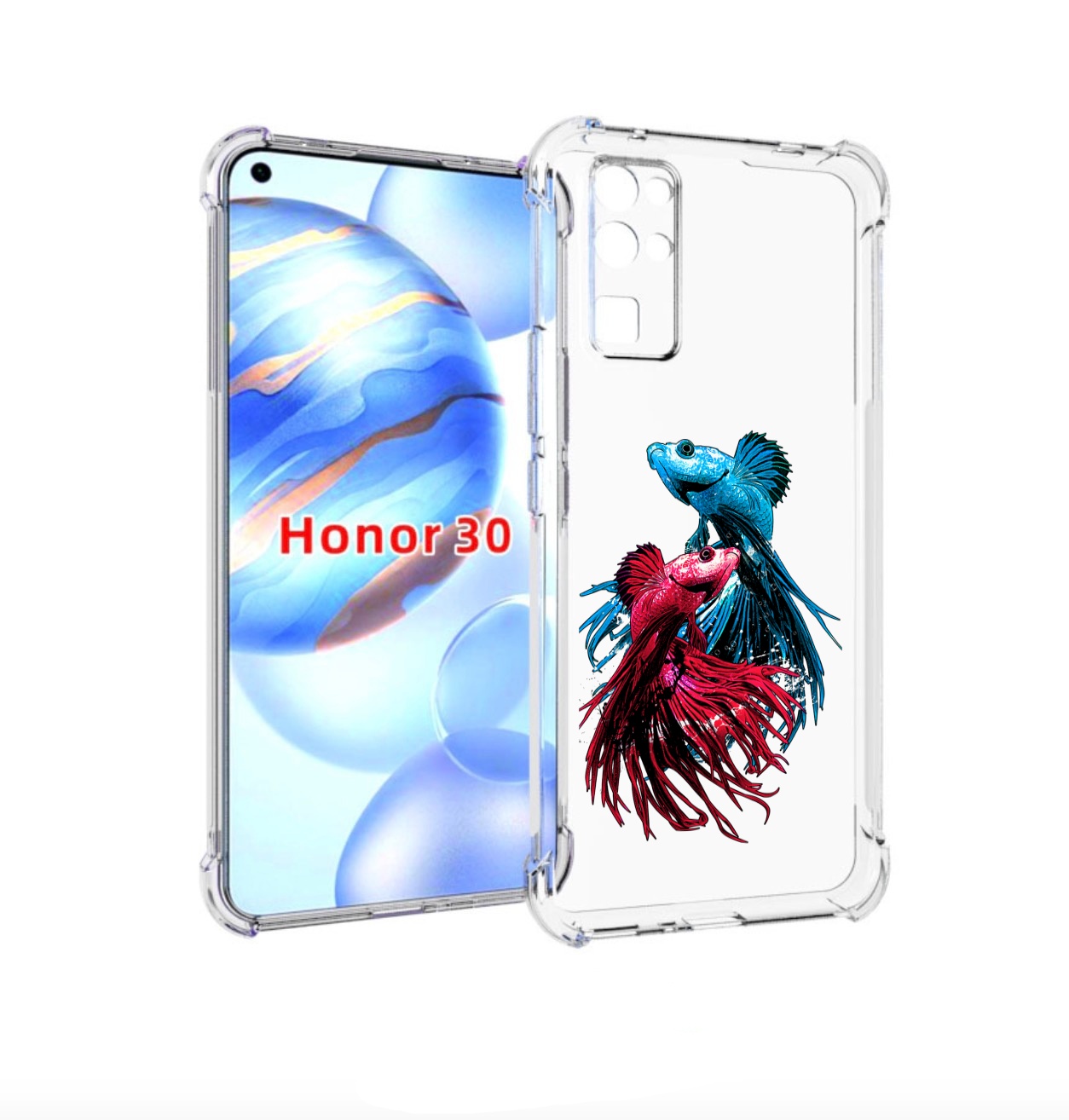 

Чехол бампер MyPads рыбы петушки для Honor 30 (BMH-AN10) противо, Прозрачный, Tocco