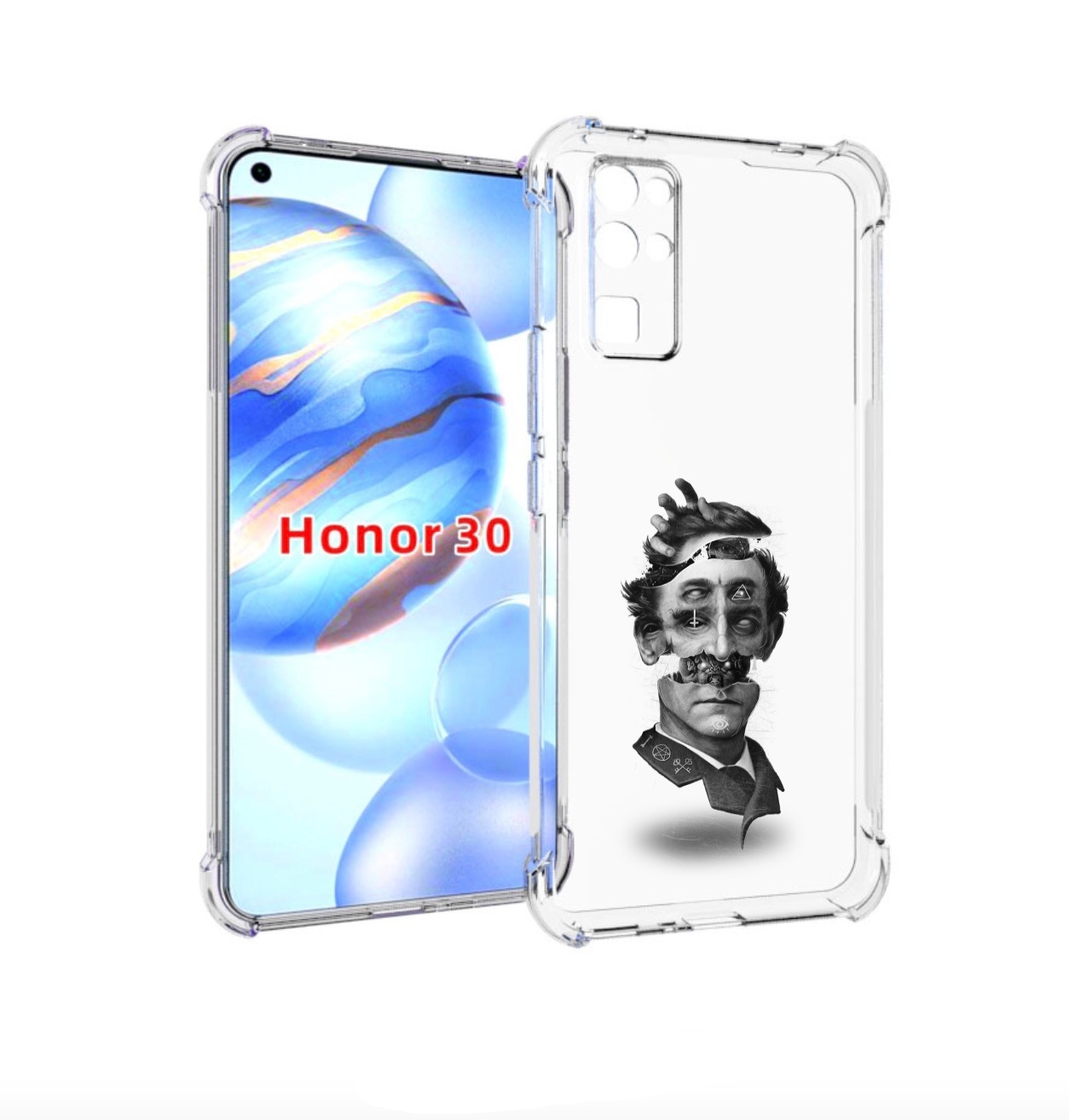 

Чехол бампер MyPads страшное лицо абстракция для Honor 30 (BMH-A, Прозрачный, Tocco