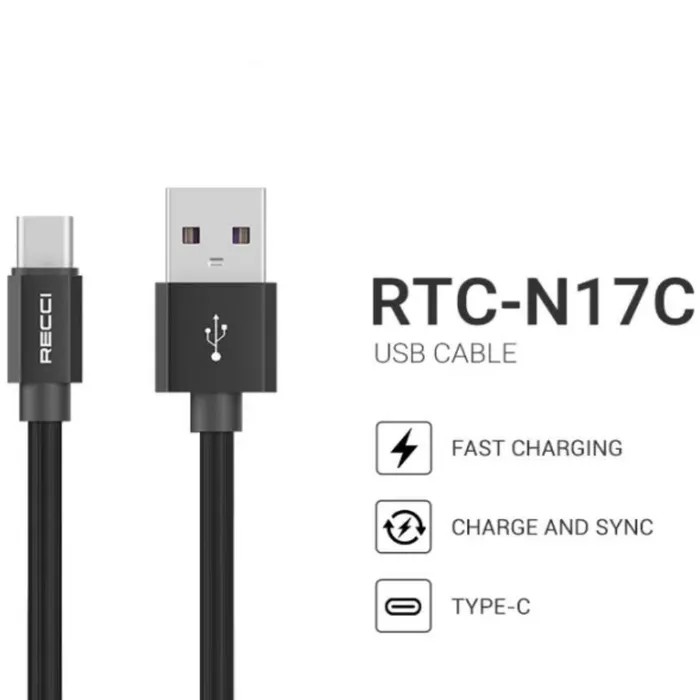Кабель для зарядки телефона Recci RTC-N17C Star Link USB to Type-C, 1.5 метра, 5А - Черный