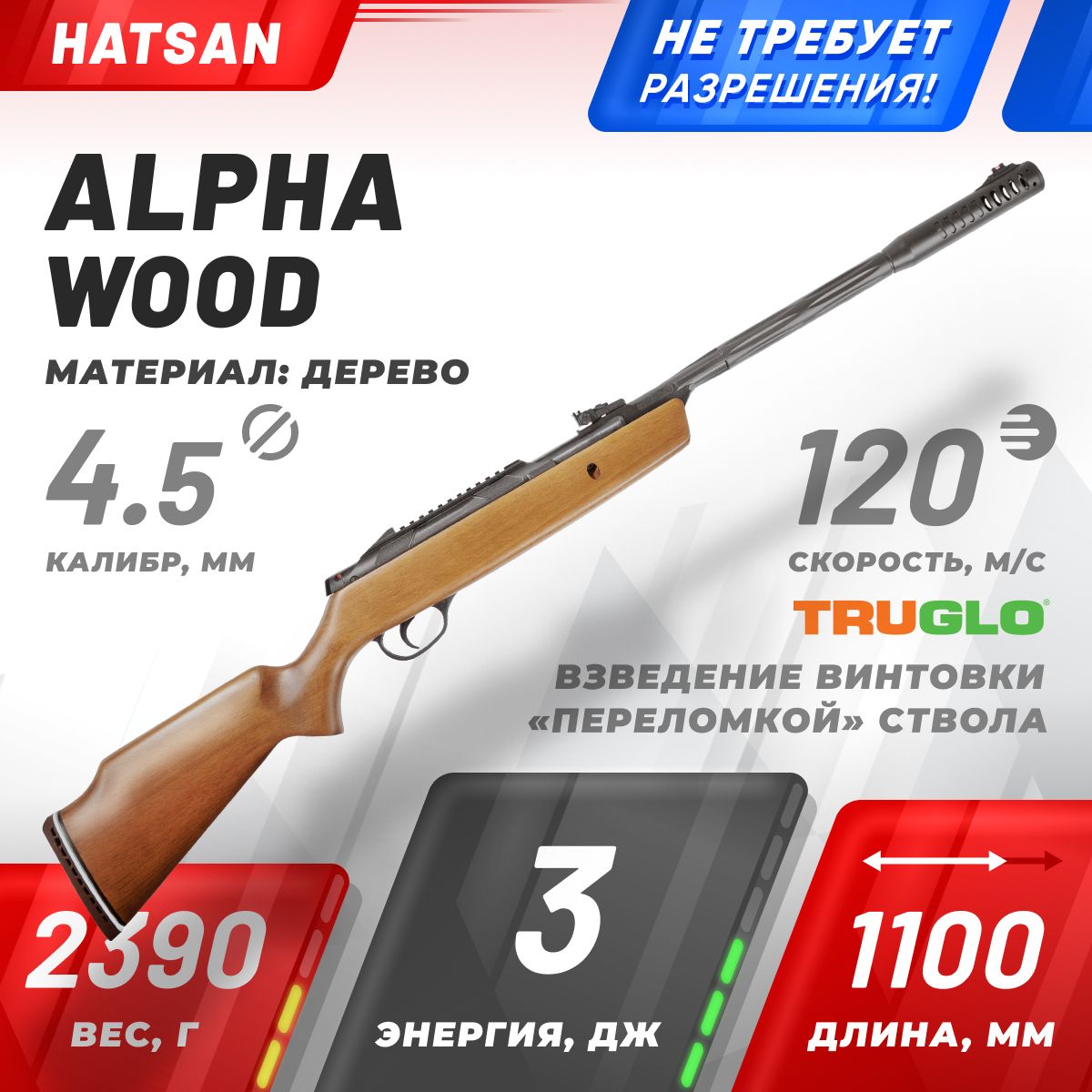 Пневматическая винтовка Hatsan Striker Alpha W 4.5 мм (3 Дж, дерево)