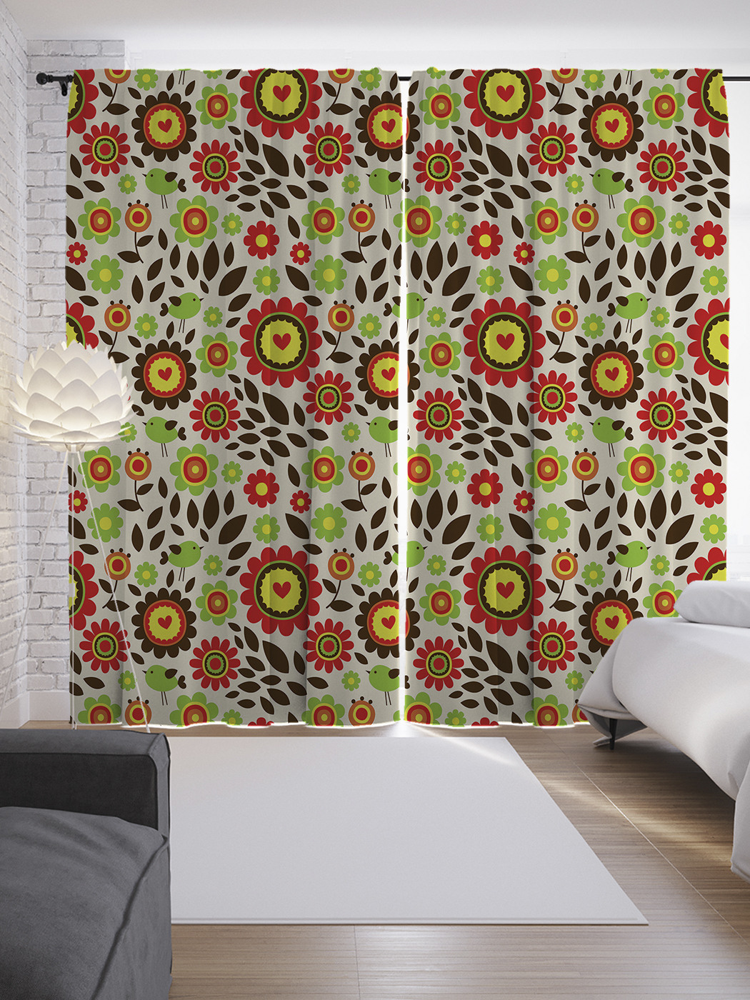 

Шторы JoyArty с фотопечатью "Цветочный наив" из сатена, 290х265 см, Цветочный наив