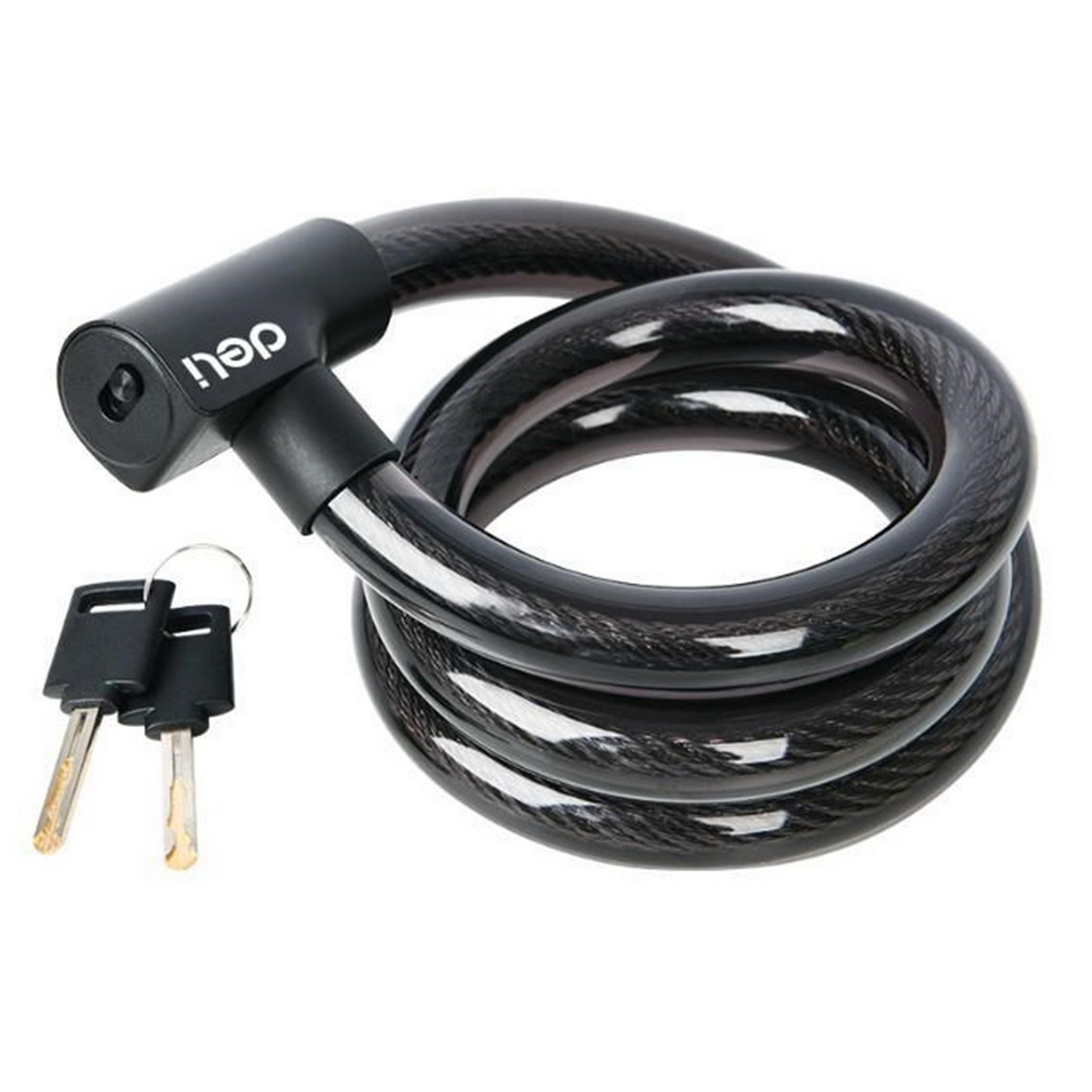 

Замок тросовый велосипедный Deli Tools DL508063 15*1200 мм, два ключа, держатель на раму, Черный