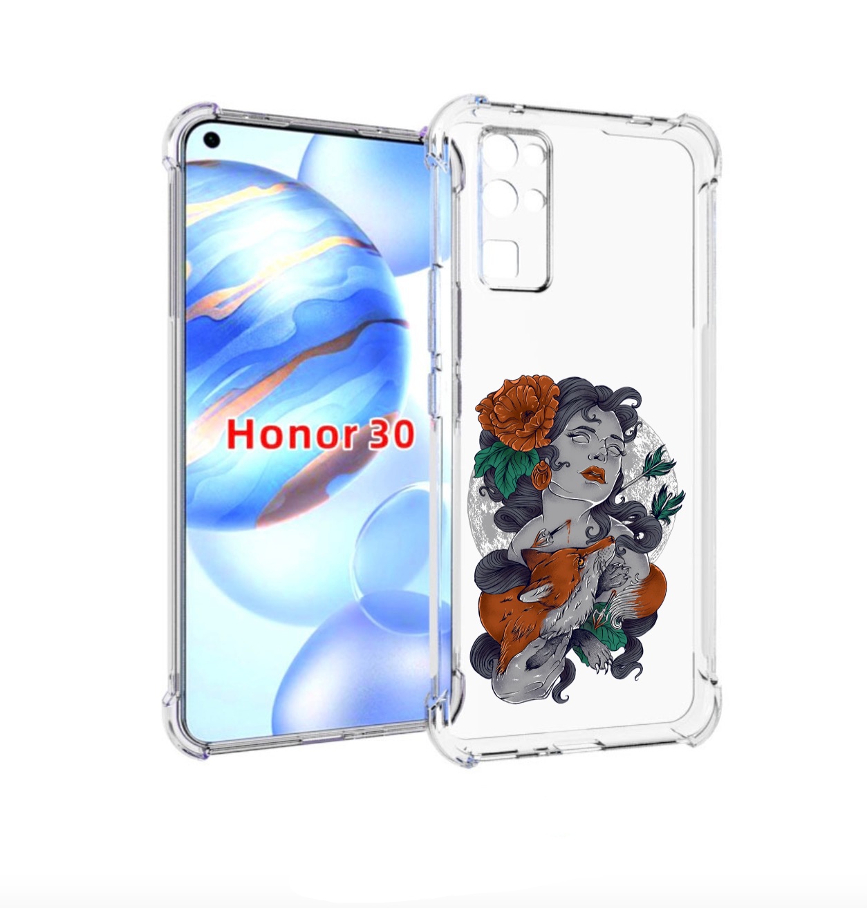 

Чехол бампер MyPads темная девушка с лисой для Honor 30 (BMH-AN1, Прозрачный, Tocco