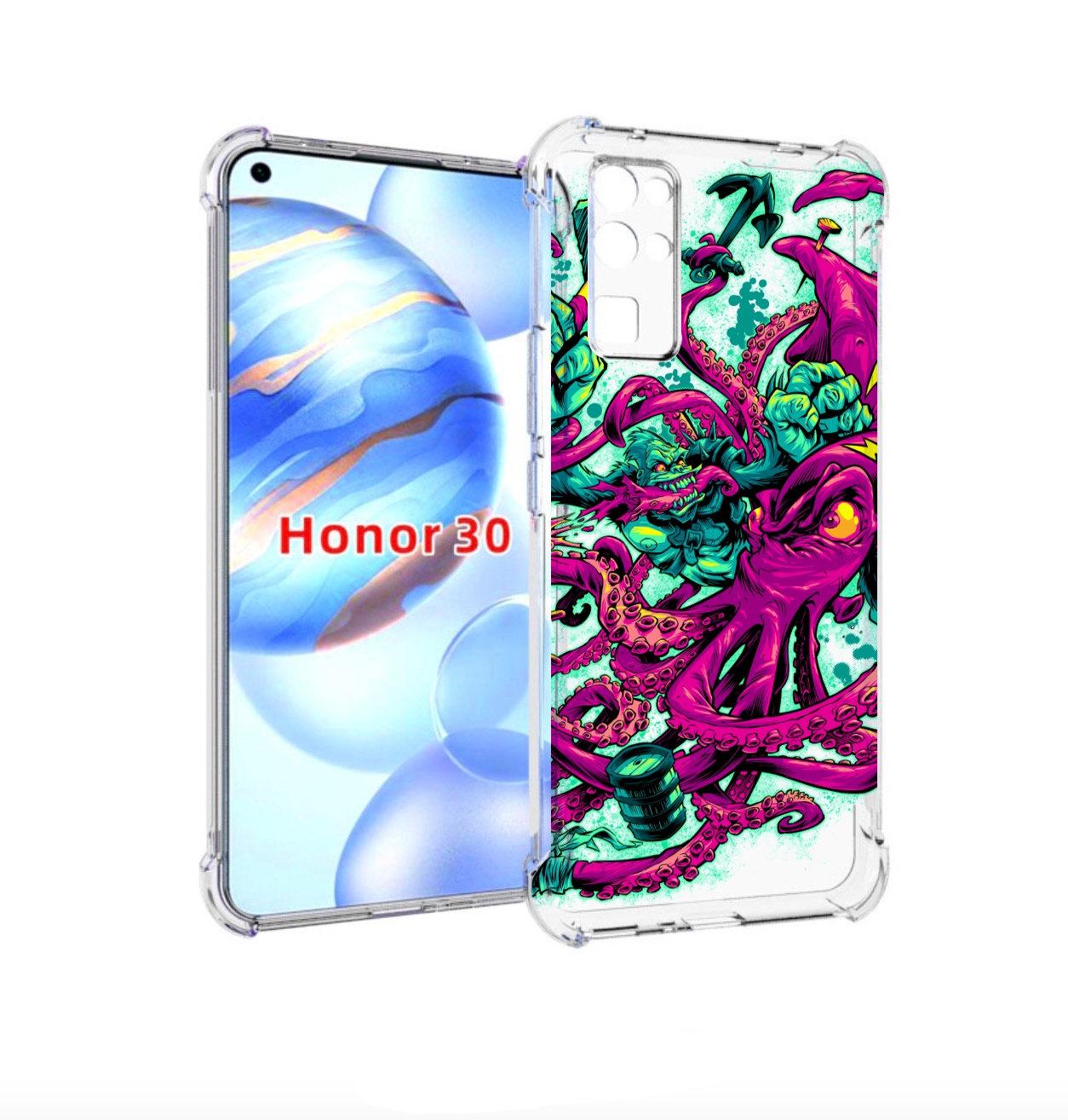 

Чехол бампер MyPads фиолетовый кракен для Honor 30 (BMH-AN10) пр, Прозрачный, Tocco