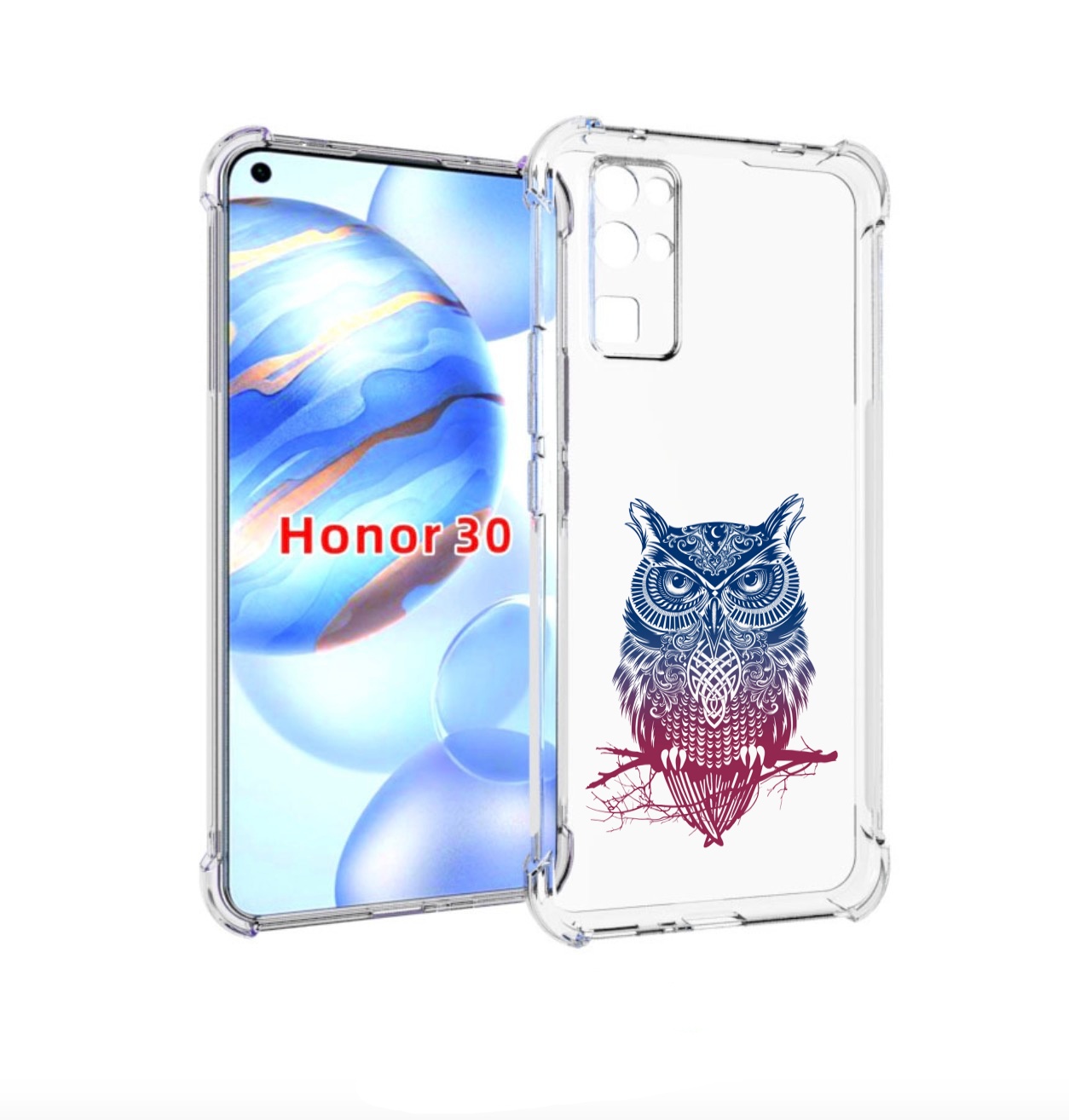 

Чехол бампер MyPads хиппи сова для Honor 30 (BMH-AN10) противоуд, Прозрачный, Tocco