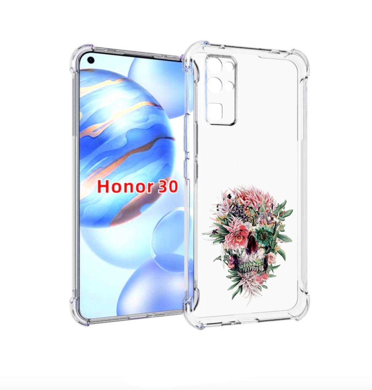 

Чехол бампер MyPads череп из цветов для Honor 30 (BMH-AN10) прот, Прозрачный, Tocco