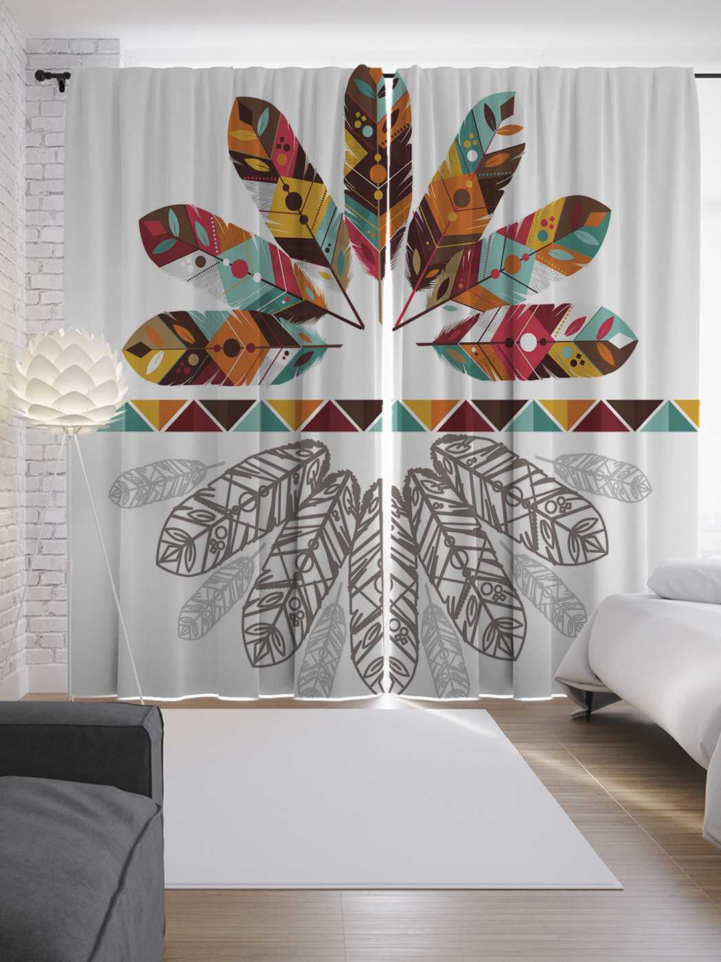 фото Шторы joyarty с фотопечатью "веер из перьев" из сатена, 290х265 см