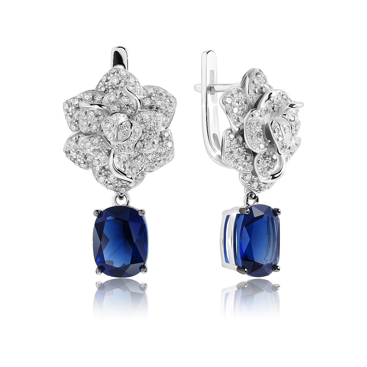 

Серьги подвески из серебра VALTERA 117685, циркон/сапфир искусственный, 117685