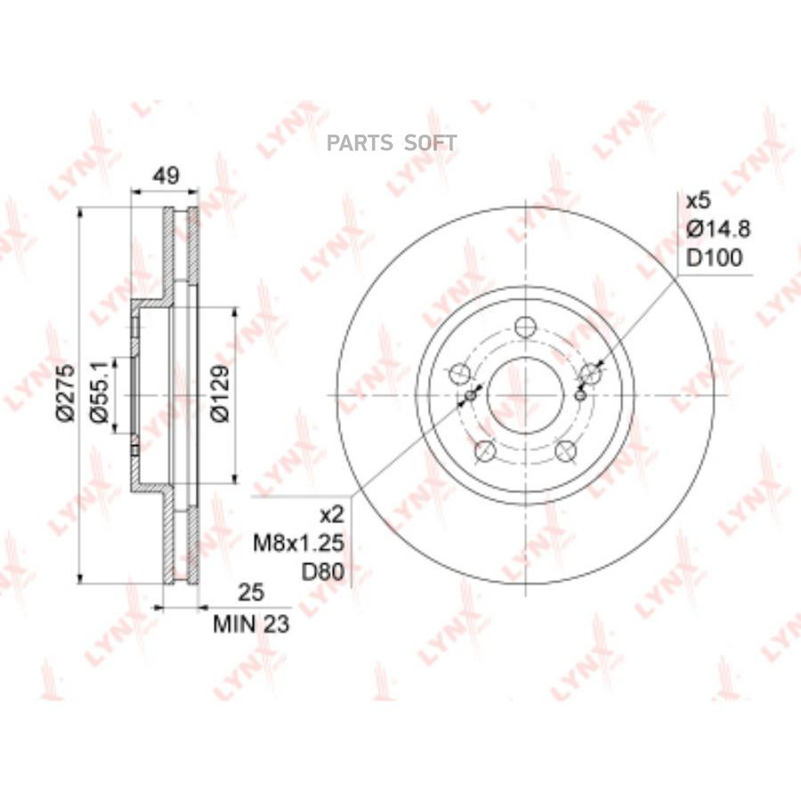 

Тормозной диск LYNXauto передний для Toyota Allion 01-07, Caldina 02-07 BN1154