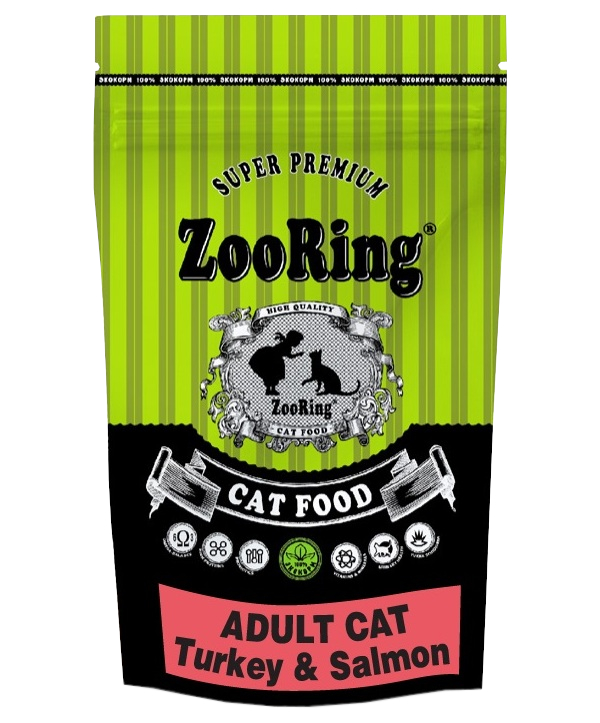 

Сухой корм для кошек ZooRing Adult Cat Turkey & Salmon беззерновой 350 г