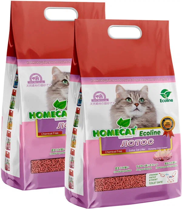 Наполнитель для туалета кошек Homecat Ecoline Лотос комкующийся, 2 шт по 6 л