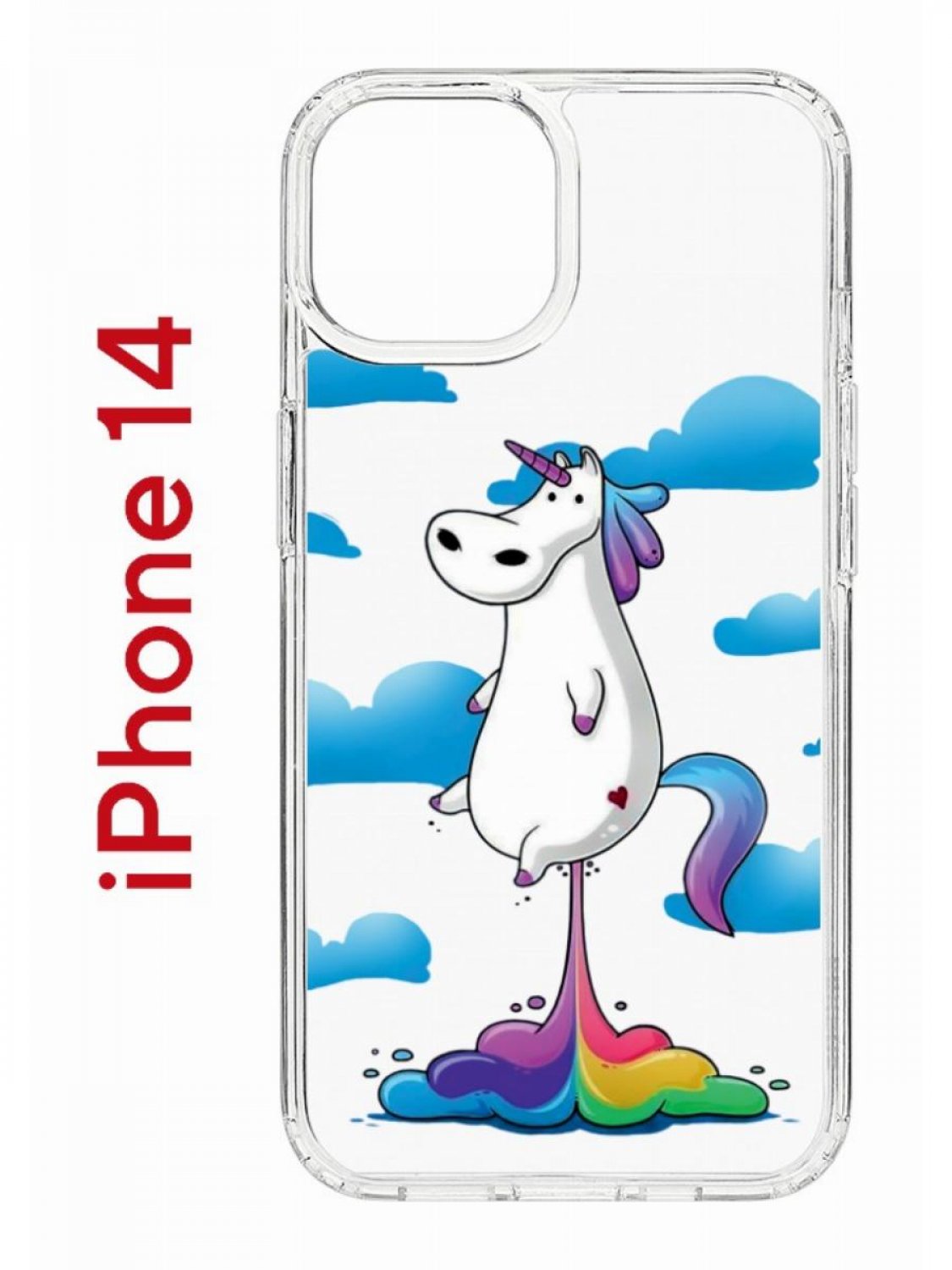 фото Чехол на iphone 14 с принтом kruche print flying unicorn, бампер с защитой камеры кruче