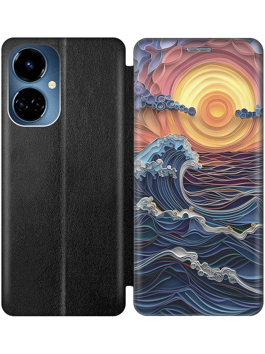 

Чехол-книжка на Tecno Camon 19/19 Pro с принтом "Волны на закате" черный, 778675810