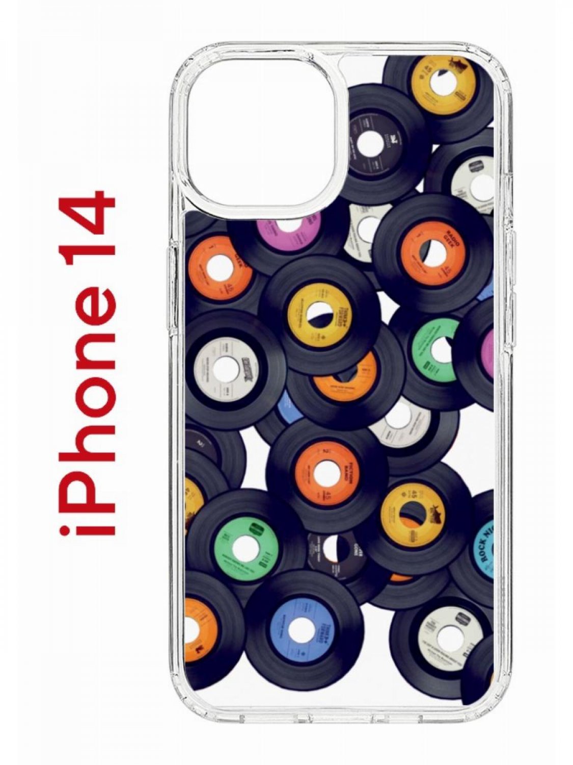 Чехол на iPhone 14 с принтом Kruche Print Виниловые пластинки, бампер с защитой камеры