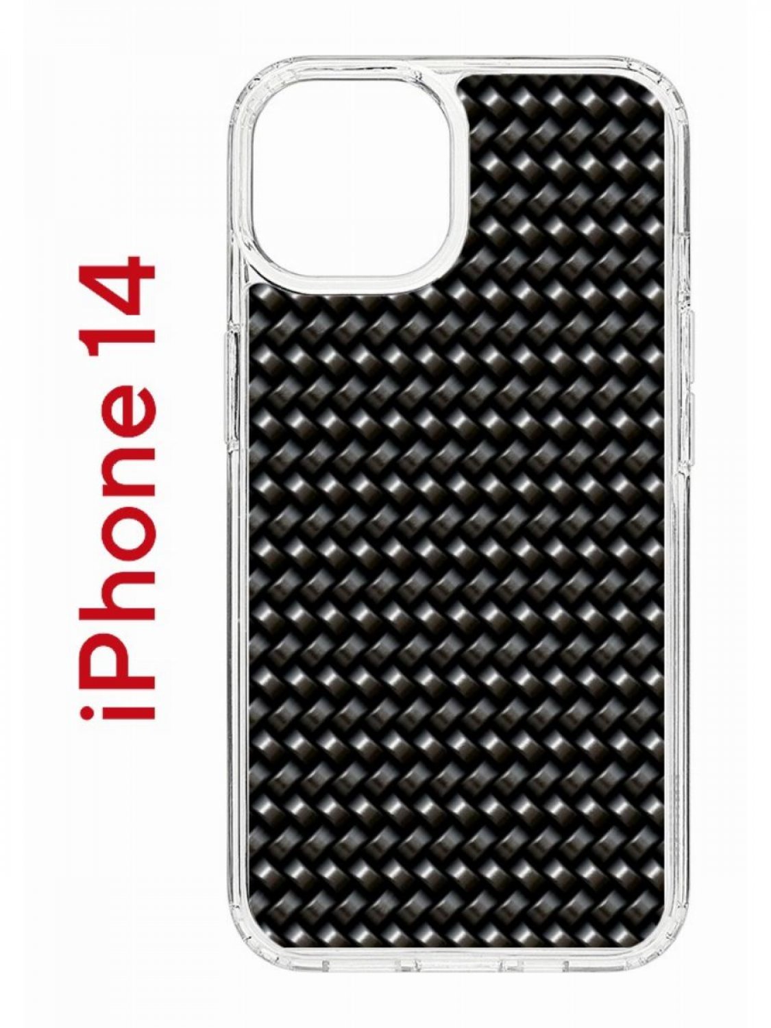 Чехол на iPhone 14 с принтом Kruche Print Карбон, бампер с защитой камеры