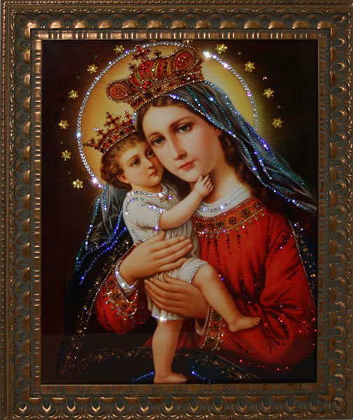 

Картина с кристаллами Мадонна 1721 52х62 см 1661 кристалл, картина на стекле