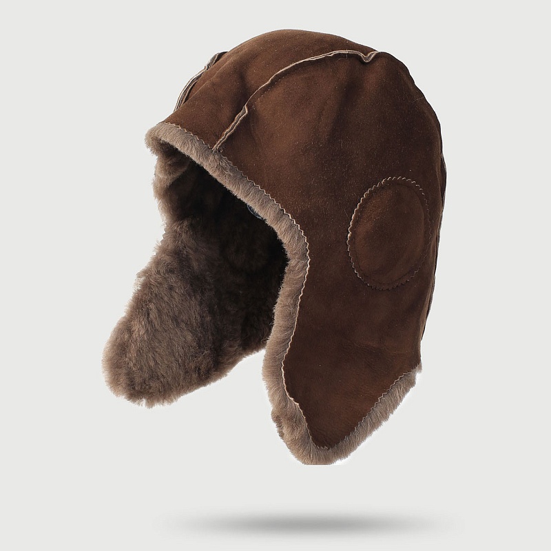Шапка для бани и сауны из овчины WOOLX Танковый шлем, 865, 58-60, коричневая