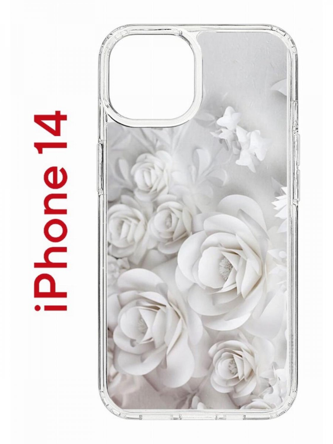 фото Чехол на iphone 14 с принтом kruche print white roses, бампер с защитой камеры кruче