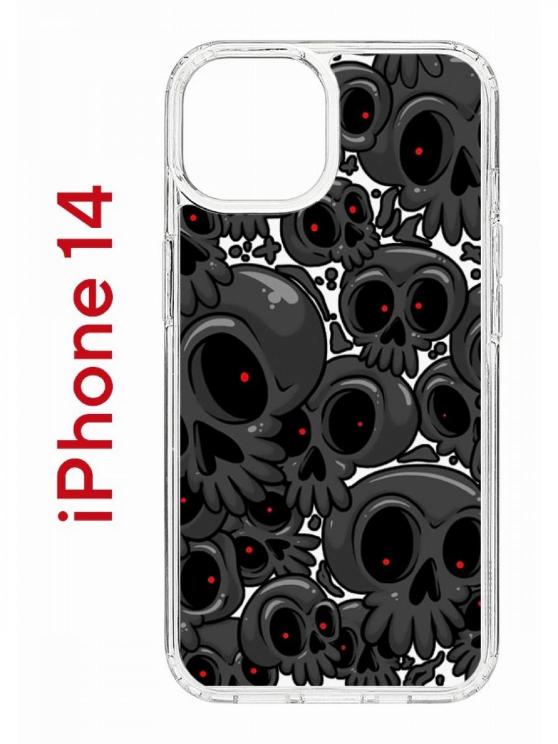 фото Чехол на iphone 14 с принтом kruche print skull gray, бампер с защитой камеры кruче