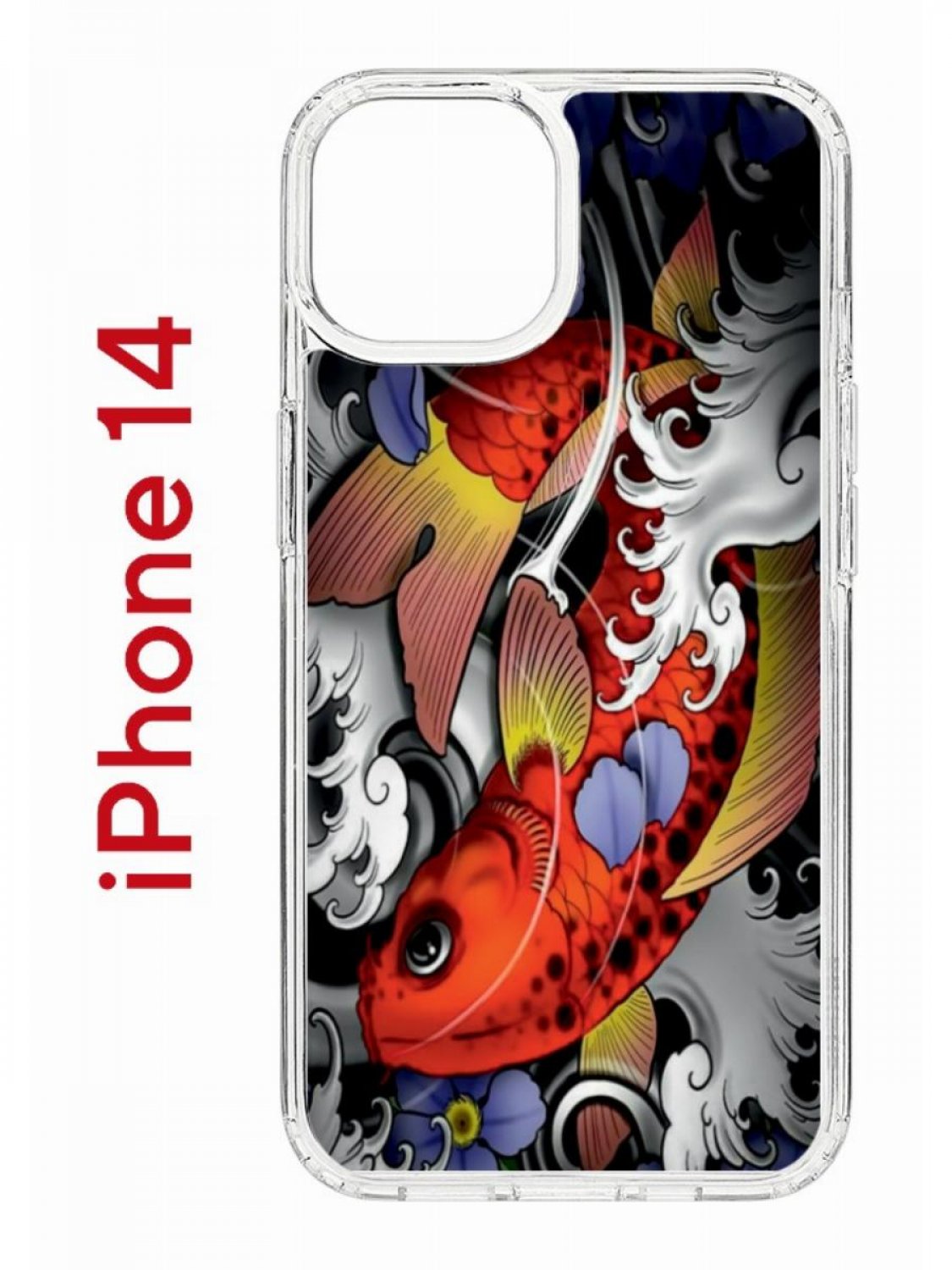 Чехол на iPhone 14 с принтом Kruche Print Кои, бампер с защитой камеры