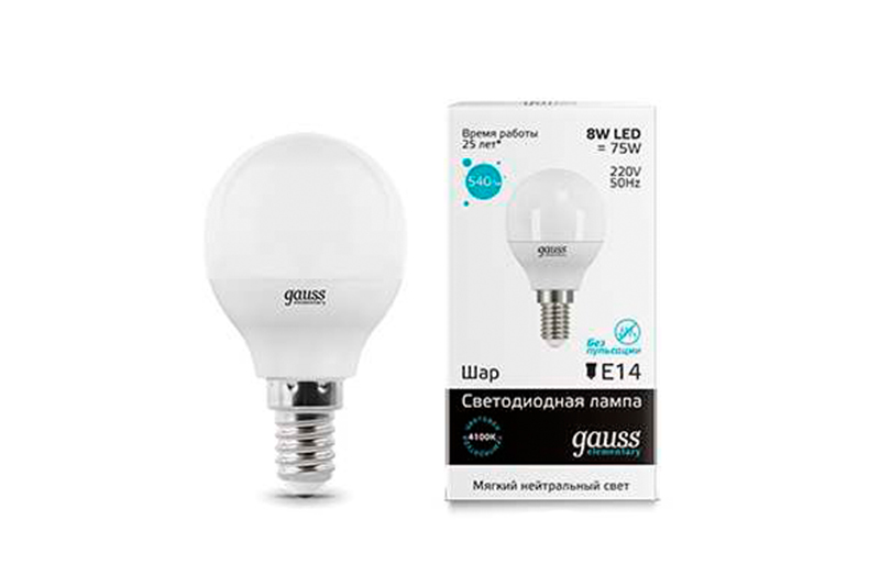 Лампа Gauss LED Elementary Шар 8W E14 540lm 4100K