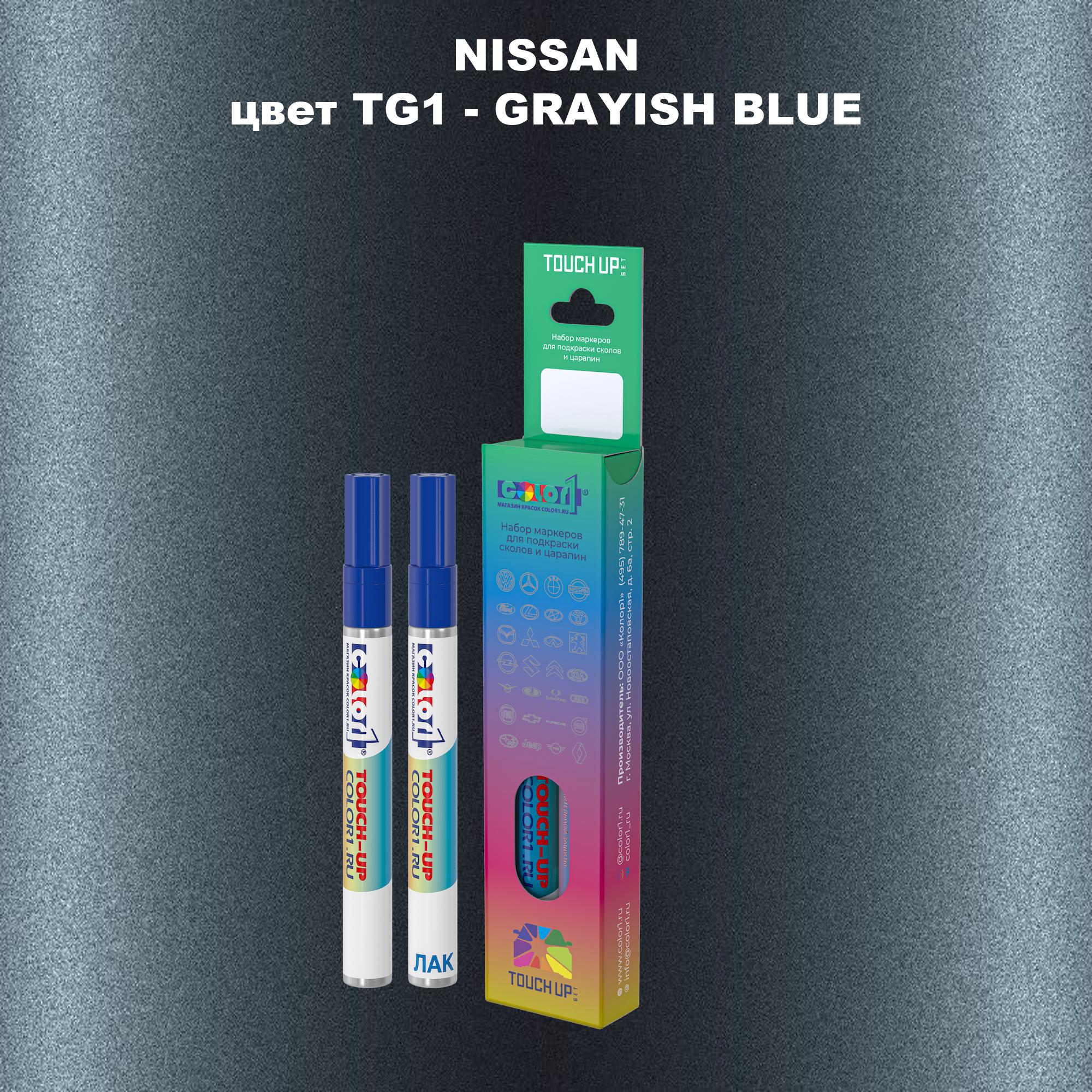 

Маркер с краской COLOR1 для NISSAN, цвет TG1 - GRAYISH BLUE, Синий