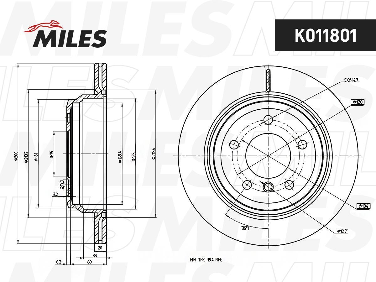

Miles K011801 Диск Тормозной Bmw E81/E87/E90/E91/E84 X1 Задний Вент.D 300Мм.