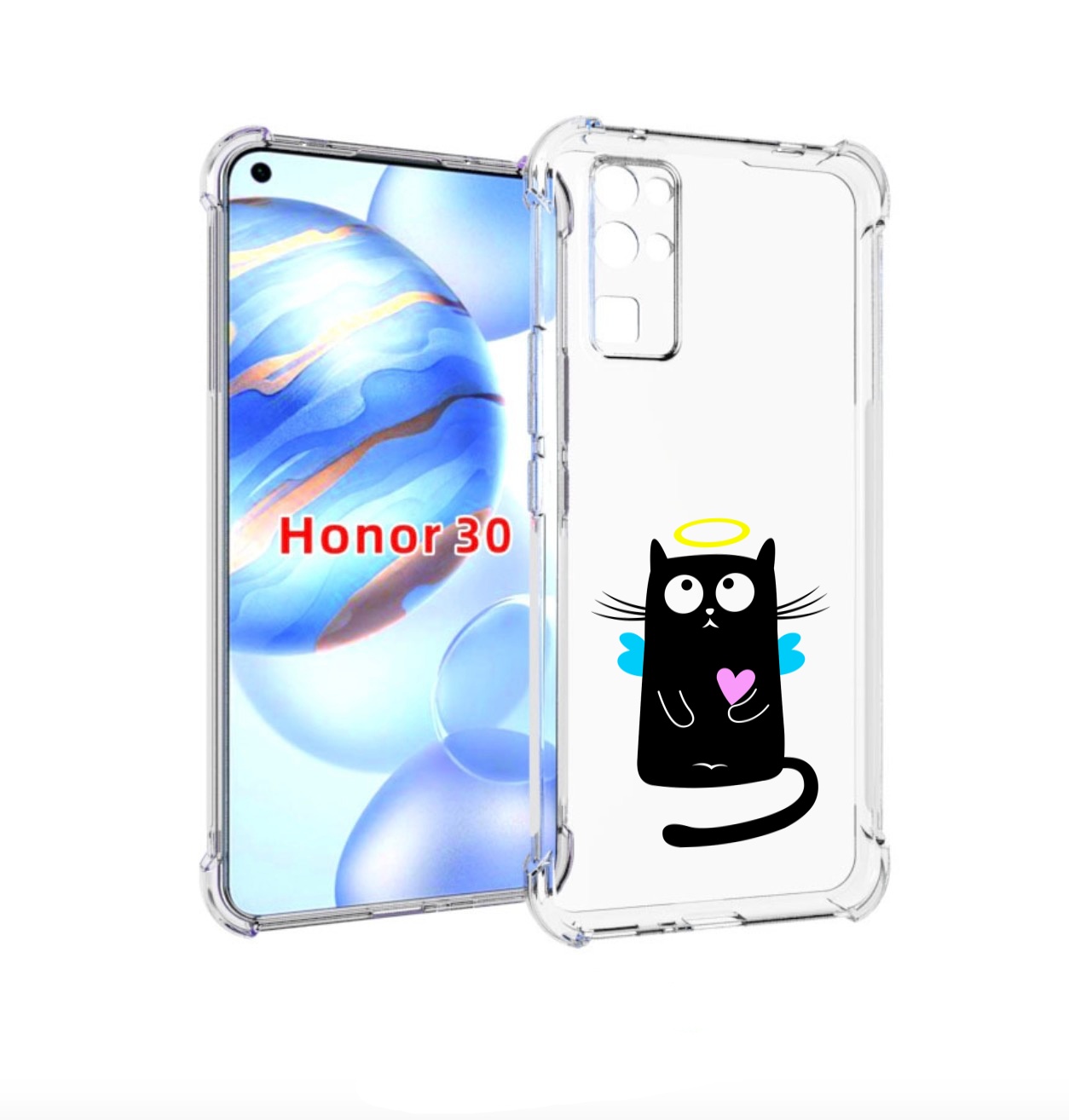 

Чехол бампер MyPads Кот ангелок для Honor 30 (BMH-AN10) противоу, Прозрачный, Tocco