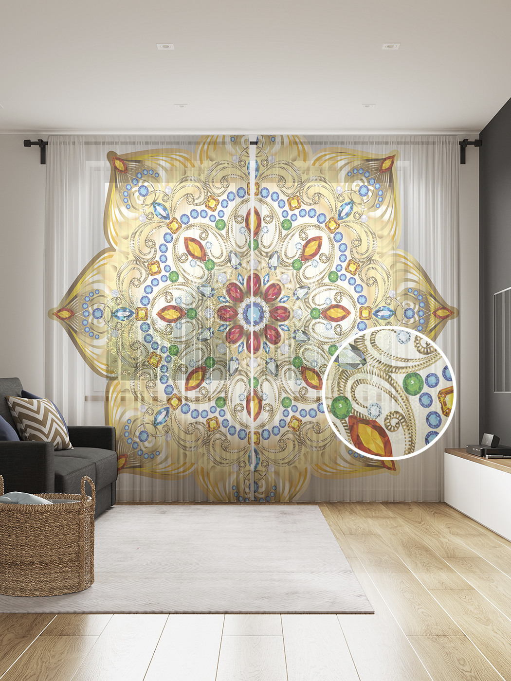 

Фототюль JoyArty "Восточный цветок с узорами", 145x265см, 2 полотна, лента, 50 крючков, Восточный цветок с узорами