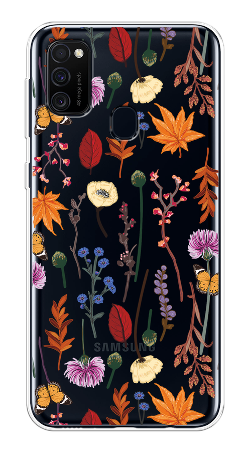 

Чехол на Samsung Galaxy M21/M30s "Orange Purple flowers", Оранжевый;красный;розовый;желтый;прозрачный, 29750-1