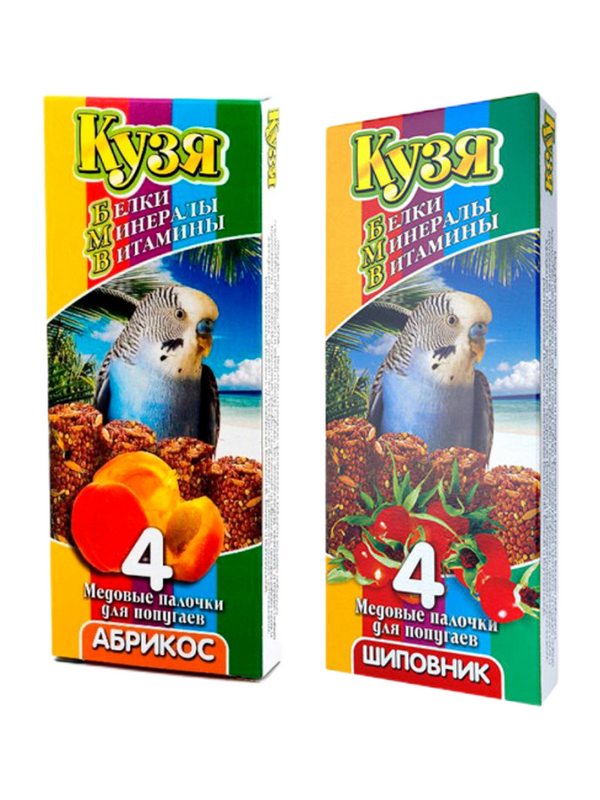 Медовые палочки для попугаев Кузя, абрикос + шиповник, 2 шт по 140г