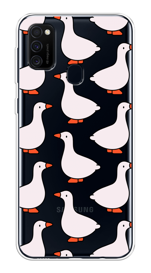 

Чехол на Samsung Galaxy M21/M30s "Гуси", Прозрачный;белый;оранжевый, 29750-1