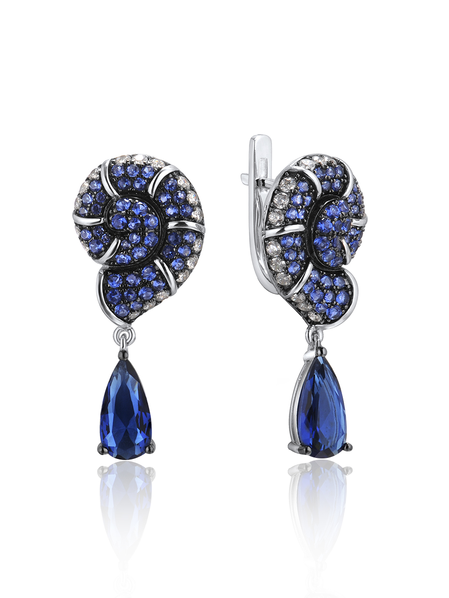 

Серьги подвески из серебра VALTERA 117682, циркон/сапфир искусственный, 117682