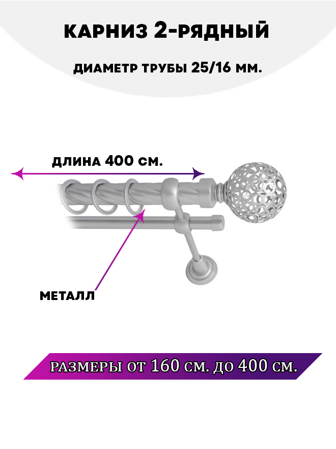 

Карниз металлический Lux Decor двухрядный Lux Decor 4 м, Серый, Элегия